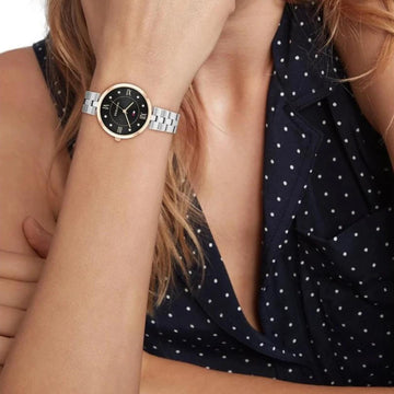 Γυναικείο ρολόι Tommy Hilfiger Ella 1782684 με ασημί ατσάλινο μπρασελέ και μαύρο καντράν διαμέτρου 34mm με ζιργκόν.